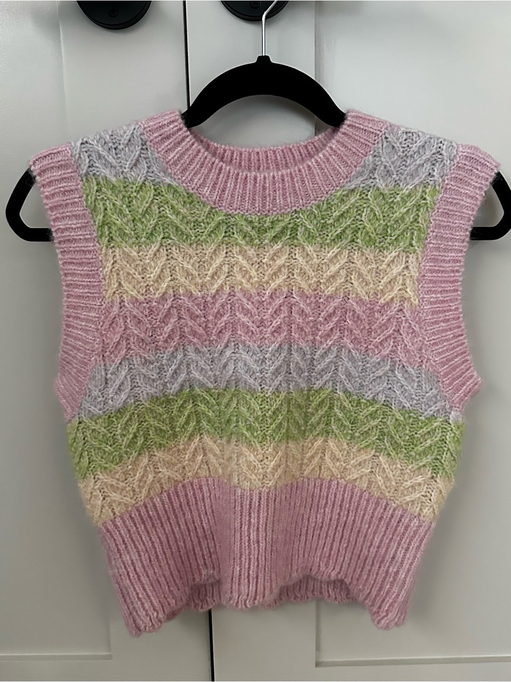 Zara Pastel Cable-Knit Sweater Vest - Pink & Light Green